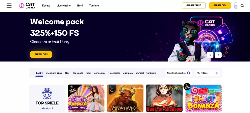 Cat Casino – Bis zu 100% bis 500 EUR und 150 Freispiele beim Willkommensbonus 2026